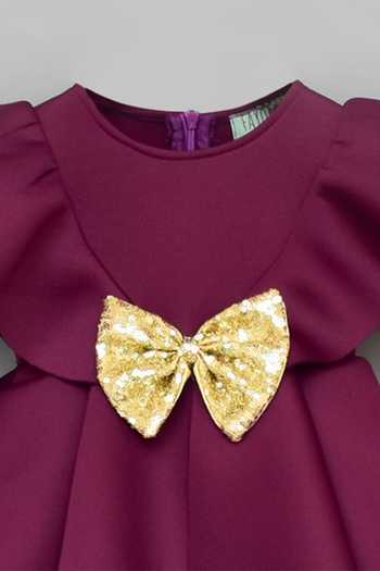 FAYON KIDS Purple Lycra Sequins Bow Embellished Layered Dress Online at Aza Fashions FAYON KIDS_Purple Lycra Sequins Bow Embellished Layered Dress _Online_at_Aza_Fashions