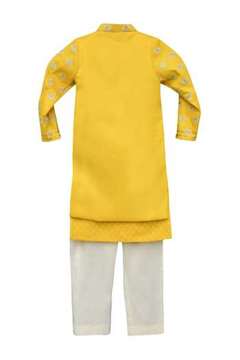 FAYON KIDS Yellow Floral Embroidered Sherwani Set 