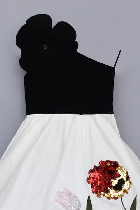 Fayon Kids_Black Silk, Cotton, Velvet Embroidery, Applique Gown _Online_at_Aza_Fashions
