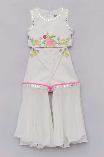 FAYON KIDS Floral Embroidered Silk Kurta Pant Set 