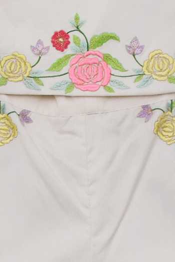 FAYON KIDS_White Silk, Georgette, Chiffon Sequins, Embroidery Floral Kurta Pant Set _Online_at_Aza_Fashions