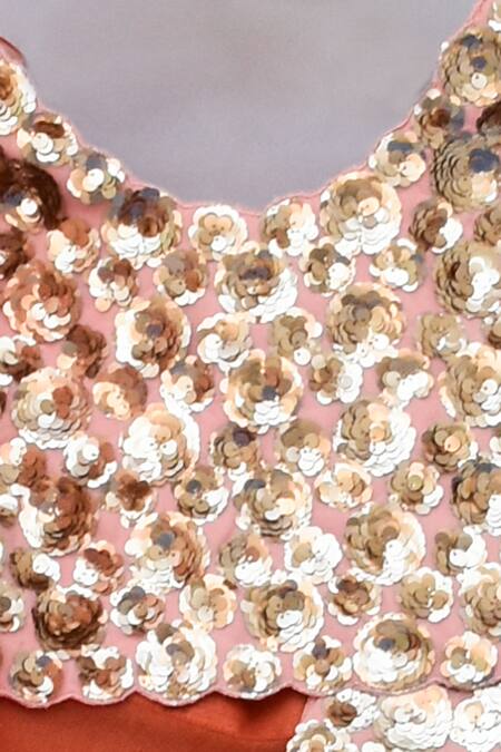 Fayon Kids_Orange Cotton, Organza Sequins Embellished Lehenga Set _Online_at_Aza_Fashions