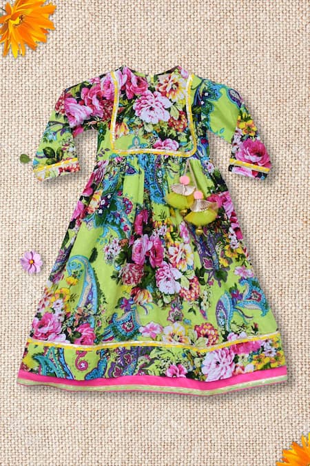 Fayon Kids Green Cotton Embroidery Printed Anarkali Online at Aza Fashions Fayon Kids_Green Cotton Embroidery Printed Anarkali _Online_at_Aza_Fashions