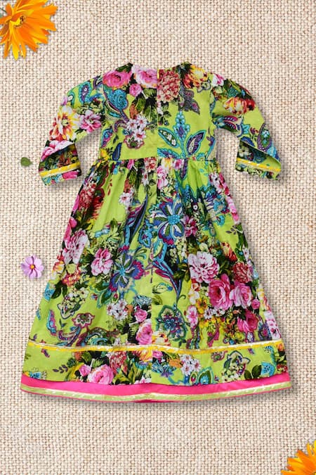 Shop Fayon Kids Green Cotton Embroidery Printed Anarkali Online at Aza Fashions Shop_Fayon Kids_Green Cotton Embroidery Printed Anarkali _Online_at_Aza_Fashions