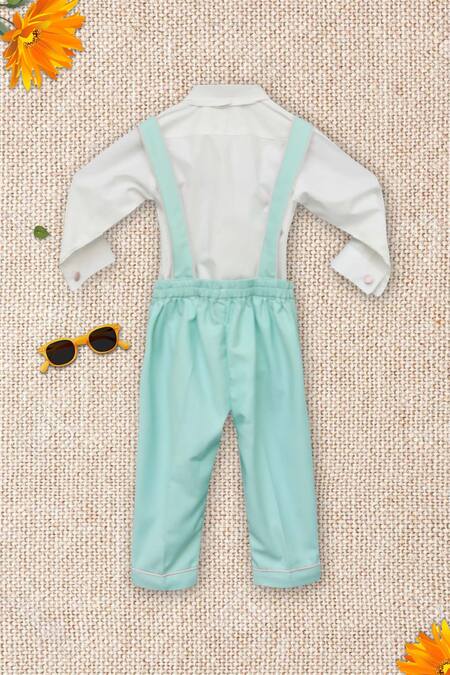 Buy Fayon Kids White Cotton Applique Floral Shirt And Aqua Pant Set Online at Aza Fashions Buy_Fayon Kids_White Cotton Applique Floral Shirt And Aqua Pant Set _Online_at_Aza_Fashions