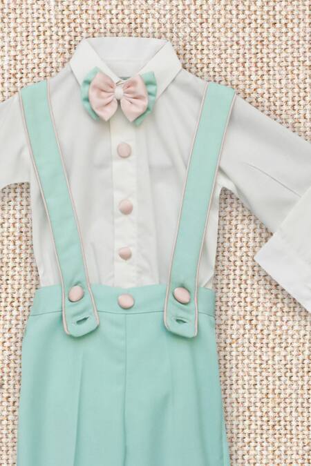 Shop Fayon Kids White Cotton Applique Floral Shirt And Aqua Pant Set Online at Aza Fashions Shop_Fayon Kids_White Cotton Applique Floral Shirt And Aqua Pant Set _Online_at_Aza_Fashions