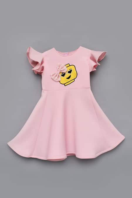 Fayon Kids Pink Lycra Embroidery Flared Dress With Motif Online at Aza Fashions Fayon Kids_Pink Lycra Embroidery Flared Dress With Motif _Online_at_Aza_Fashions