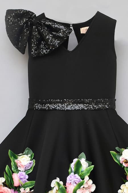 Fayon Kids_Black Cotton, Lycra Bows, Sequins Printed Gown _Online_at_Aza_Fashions