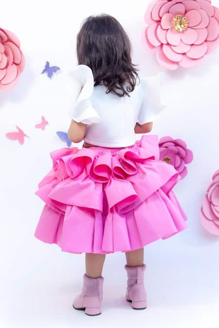 Shop Fayon Kids White Cotton, Taffeta, Lycra Embellished Skirt Set at Aza Fashions Shop_Fayon Kids_White Cotton, Taffeta, Lycra Embellished Skirt Set _at_Aza_Fashions
