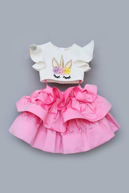 Fayon Kids White Cotton, Taffeta, Lycra Embellished Skirt Set Online at Aza Fashions Fayon Kids_White Cotton, Taffeta, Lycra Embellished Skirt Set _Online_at_Aza_Fashions