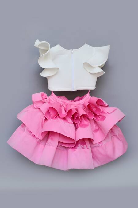 Shop Fayon Kids White Cotton, Taffeta, Lycra Embellished Skirt Set Online at Aza Fashions Shop_Fayon Kids_White Cotton, Taffeta, Lycra Embellished Skirt Set _Online_at_Aza_Fashions