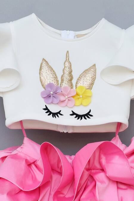 Fayon Kids White Cotton, Taffeta, Lycra Embellished Skirt Set at Aza Fashions Fayon Kids_White Cotton, Taffeta, Lycra Embellished Skirt Set _at_Aza_Fashions