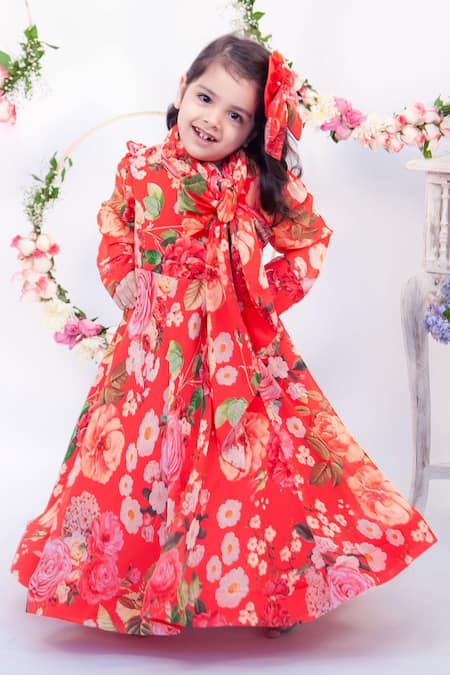 Buy BIBA Girls Red Embroidered Full Sleeves Gown for Girls Clothing Online  @ Tata CLiQ