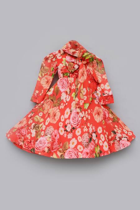 Fayon Kids Red Cotton, Georgette Printed Flared Gown Online at Aza Fashions Fayon Kids_Red Cotton, Georgette Printed Flared Gown _Online_at_Aza_Fashions