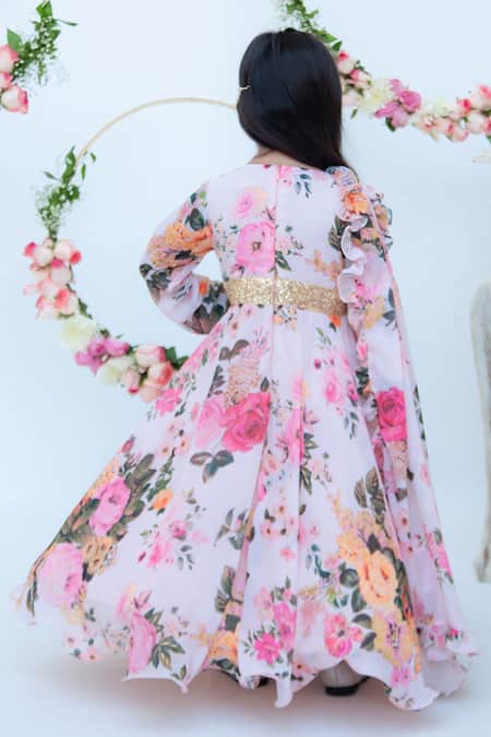 Shop_Fayon Kids_Peach Cotton, Georgette Sequins, Zari Printed Anarkali _at_Aza_Fashions