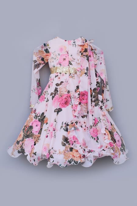 Buy_Fayon Kids_Peach Cotton, Georgette Sequins, Zari Printed Anarkali _Online_at_Aza_Fashions