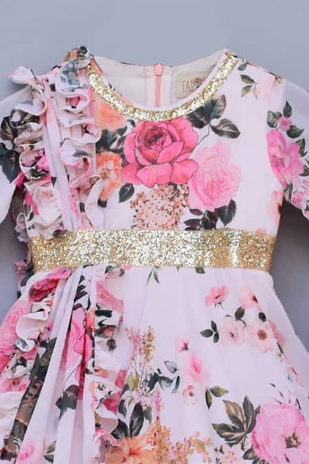 Shop_Fayon Kids_Peach Cotton, Georgette Sequins, Zari Printed Anarkali _Online_at_Aza_Fashions