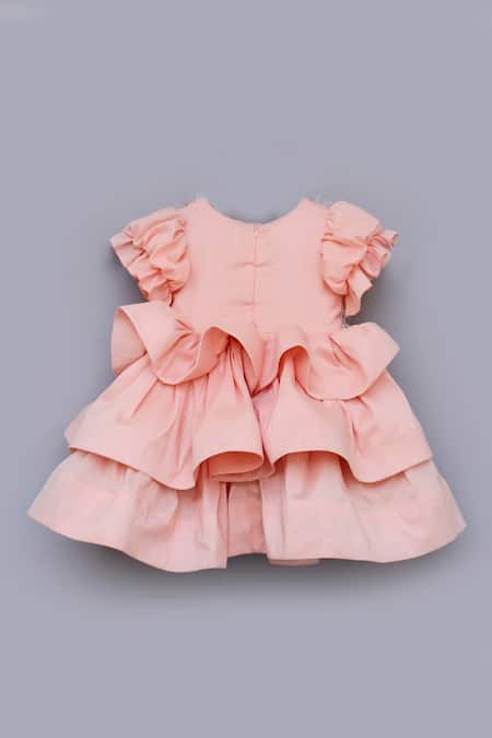 Shop_Fayon Kids_Peach Cotton, Silk Sequins Embellished Dress _Online_at_Aza_Fashions