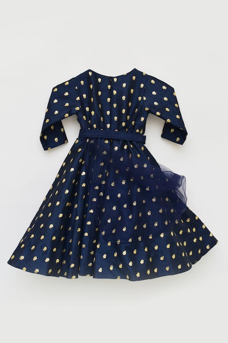 Shop Fayon Kids Blue Silk, Cotton Embroidery Anarkali at Aza Fashions Shop_Fayon Kids_Blue Silk, Cotton Embroidery Anarkali _at_Aza_Fashions