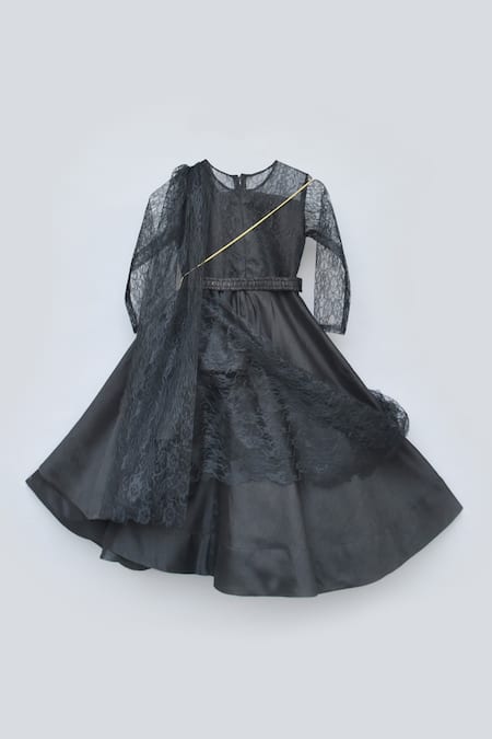 Shop Fayon Kids Black Silk, Chiffon Embroidery Draped Anarkali at Aza Fashions Shop_Fayon Kids_Black Silk, Chiffon Embroidery Draped Anarkali _at_Aza_Fashions