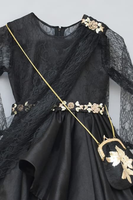 Fayon Kids Black Silk, Chiffon Embroidery Draped Anarkali Online at Aza Fashions Fayon Kids_Black Silk, Chiffon Embroidery Draped Anarkali _Online_at_Aza_Fashions