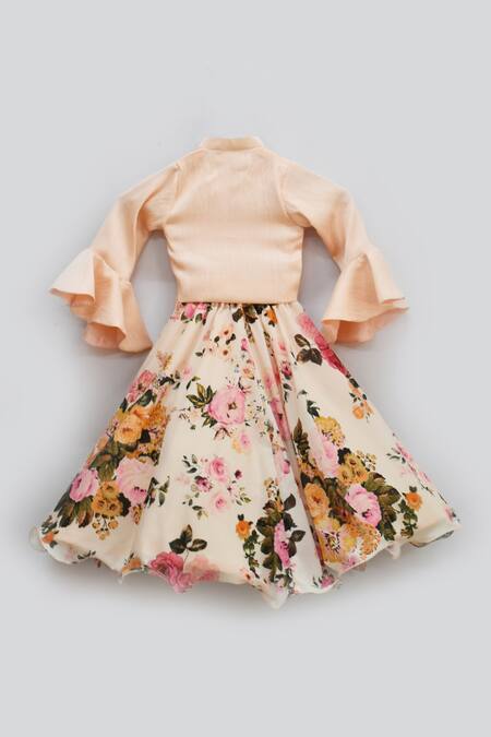 Shop Fayon Kids White Cotton, Georgette, Silk Printed Lehenga Set at Aza Fashions Shop_Fayon Kids_White Cotton, Georgette, Silk Printed Lehenga Set _at_Aza_Fashions