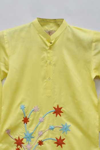 Fayon Kids Yellow Cotton, Silk Embroidery Kurta And Pant Set Online at Aza Fashions Fayon Kids_Yellow Cotton, Silk Embroidery Kurta And Pant Set _Online_at_Aza_Fashions