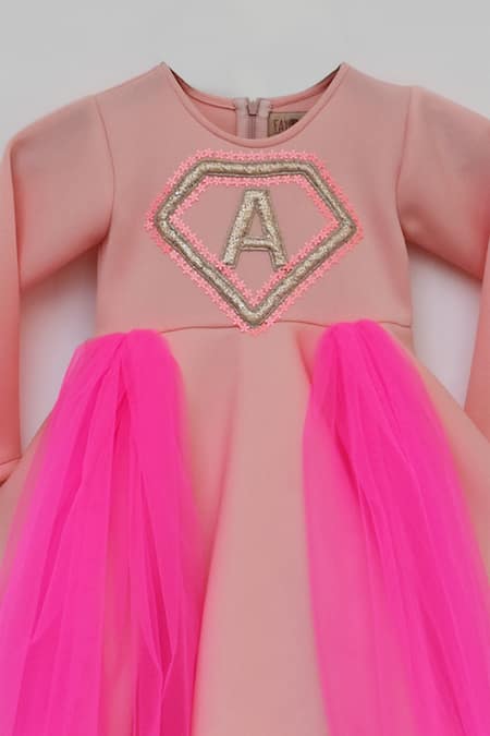 Fayon Kids_Pink Cotton, Lycra Embroidery Dress _Online_at_Aza_Fashions
