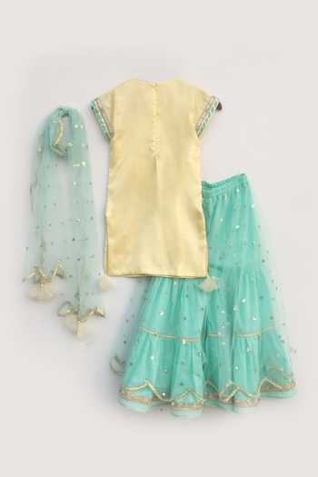 FAYON KIDS Embroidered Kurta Set with Sharara 
