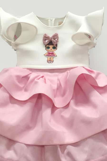 Fayon Kids_White Lycra, Silk Embroidery, Bows Layered Skirt Set _Online_at_Aza_Fashions