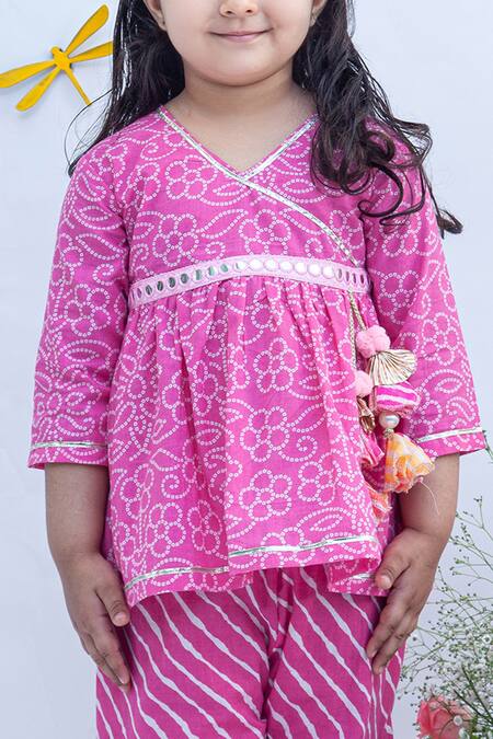 Fayon Kids_Pink Cotton Tassels Printed Kurta And Sharara Set _Online_at_Aza_Fashions