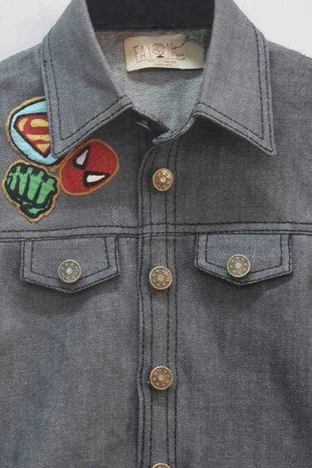 Fayon Kids_Grey Denim Embroidery Jacket _Online_at_Aza_Fashions