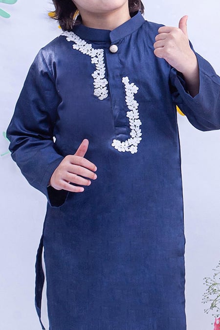 Fayon Kids Blue Cotton, Silk Embroidery Kurta And Pant Set Online at Aza Fashions Fayon Kids_Blue Cotton, Silk Embroidery Kurta And Pant Set _Online_at_Aza_Fashions