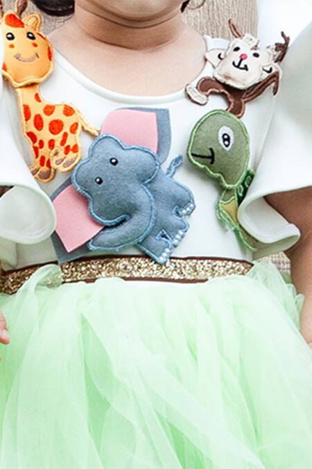 Fayon Kids_Green Net, Lycra Applique Gown _Online_at_Aza_Fashions