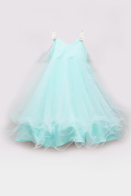 FAYON KIDS Blue Net Flared Ruffle Dress 