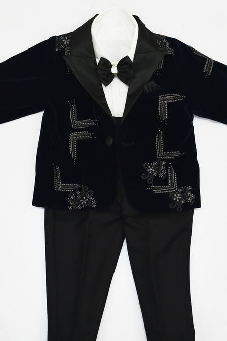 Fayon Kids Blue Velvet, Cotton, Silk Embroidery Suit And Pant Set Online at Aza Fashions Fayon Kids_Blue Velvet, Cotton, Silk Embroidery Suit And Pant Set _Online_at_Aza_Fashions