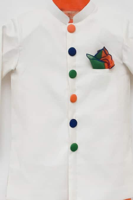 Fayon Kids_White , Satin Button Down Jacket And Kurta Set _Online_at_Aza_Fashions