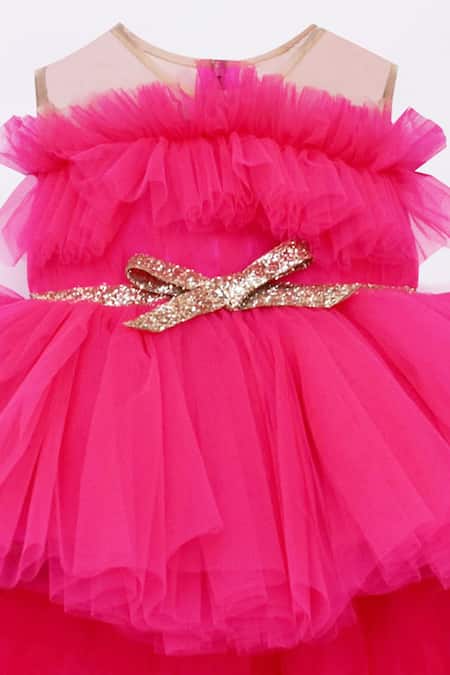 FAYON KIDS_Pink Net High-low Gown _Online_at_Aza_Fashions