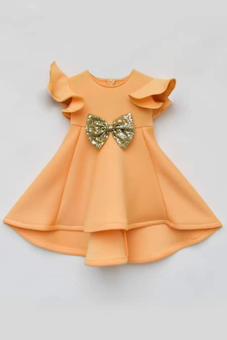 FAYON KIDS Yellow Neoprene Ruffle Sleeve Dress 