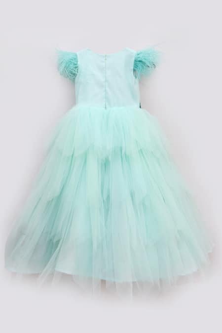 Shop_FAYON KIDS_Green Net Applique Gown _at_Aza_Fashions