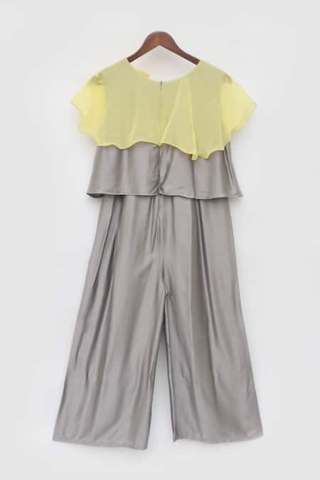 Shop Fayon Kids Grey Satin Bows Jumpsuit at Aza Fashions Shop_Fayon Kids_Grey Satin Bows Jumpsuit _at_Aza_Fashions