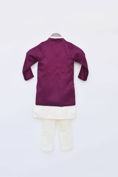 Shop Fayon Kids Wine Silk, Cotton Embroidery, Mirrors, Gota Patti Jacket Kurta Set at Aza Fashions Shop_Fayon Kids_Wine Silk, Cotton Embroidery, Mirrors, Gota Patti Jacket Kurta Set _at_Aza_Fashions