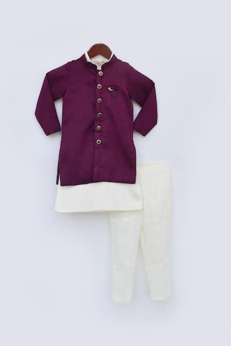Fayon Kids Wine Silk, Cotton Embroidery, Mirrors, Gota Patti Jacket Kurta Set Online at Aza Fashions Fayon Kids_Wine Silk, Cotton Embroidery, Mirrors, Gota Patti Jacket Kurta Set _Online_at_Aza_Fashions