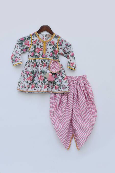 Fayon Kids_White Cotton Embroidery Peplum Kurta And Dhoti Pant Set _Online_at_Aza_Fashions