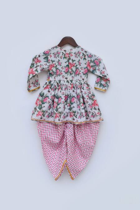 Shop_Fayon Kids_White Cotton Embroidery Peplum Kurta And Dhoti Pant Set _Online_at_Aza_Fashions