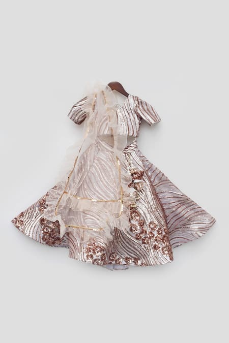 Buy Fayon Kids Peach Net, Organza Sequins, Embroidery Lehenga Set Online at Aza Fashions Buy_Fayon Kids_Peach Net, Organza Sequins, Embroidery Lehenga Set _Online_at_Aza_Fashions