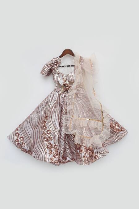 Shop Fayon Kids Peach Net, Organza Sequins, Embroidery Lehenga Set Online at Aza Fashions Shop_Fayon Kids_Peach Net, Organza Sequins, Embroidery Lehenga Set _Online_at_Aza_Fashions