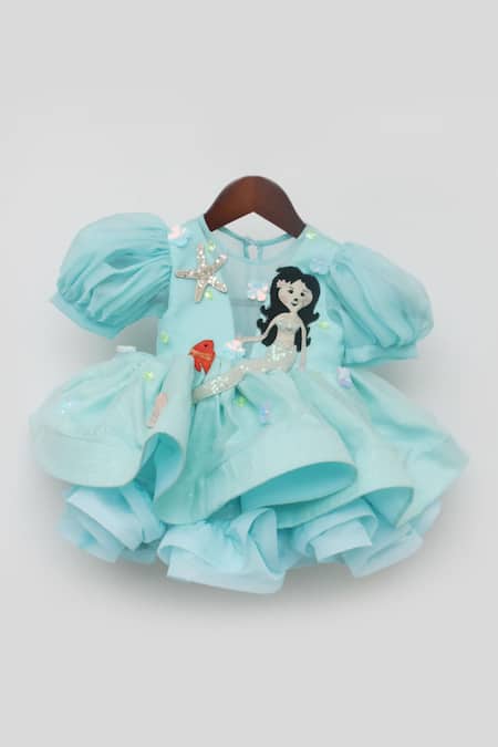 Fayon Kids_Blue Organza Sequins Embroidered Dress _Online_at_Aza_Fashions