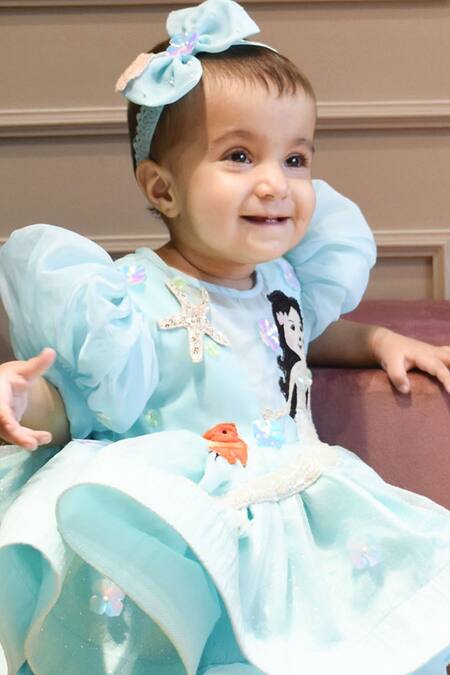 Shop_Fayon Kids_Blue Organza Sequins Embroidered Dress _Online_at_Aza_Fashions
