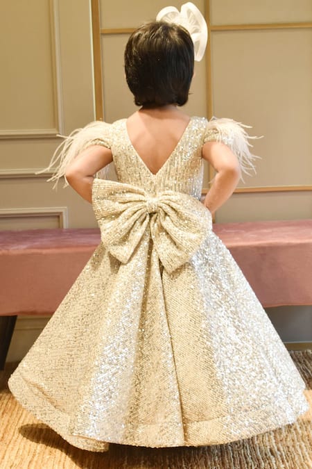 Fayon Kids Gold Sequin Embroidered Gown 
